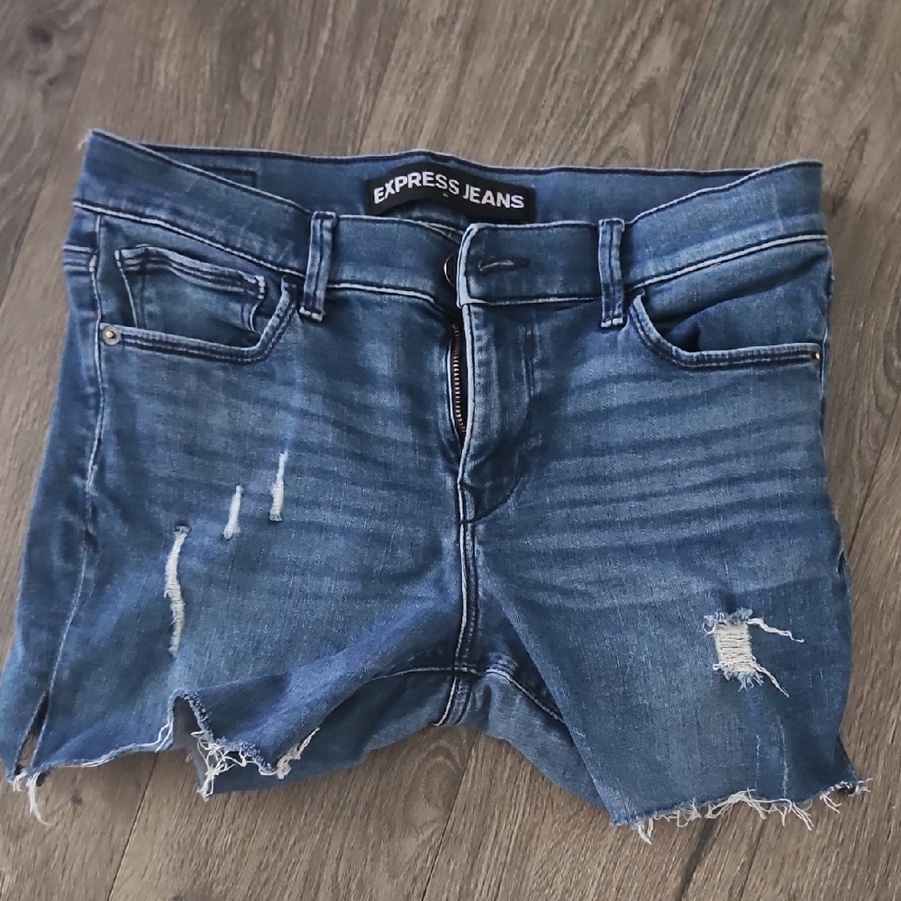 Express Classic Blue Ripped Denim Shorts